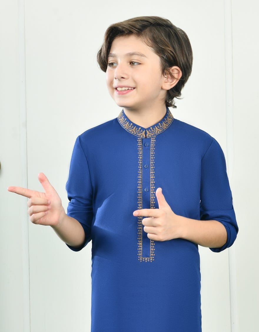 Royal Blue Blended Kurta Pajama