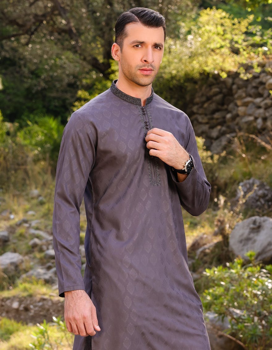 Grey Blended Kurta