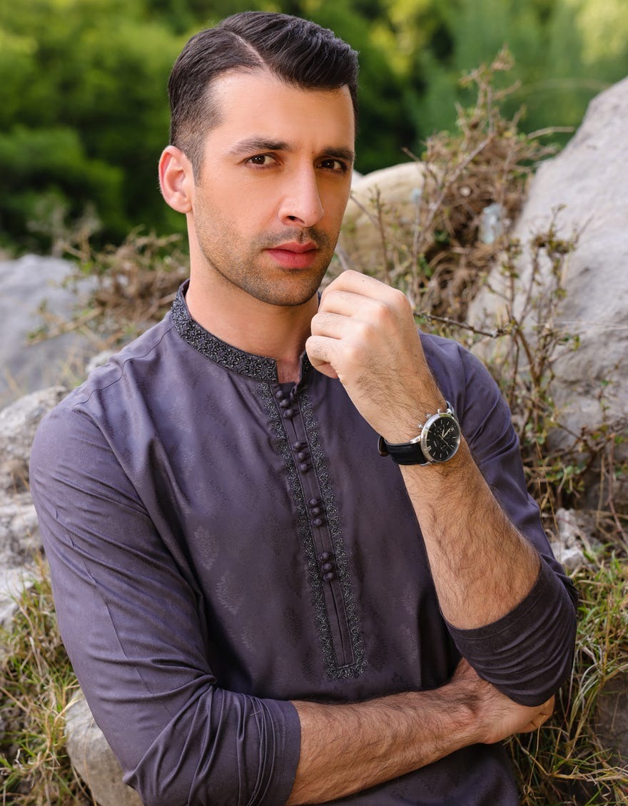 Grey Blended Kurta