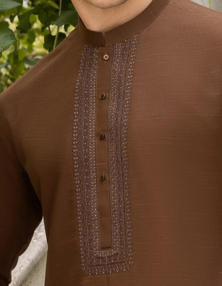 Brown Blended Kurta Pajama