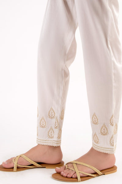 Buy White Cotton Embroidered Wrap Pants For Women by Nika by